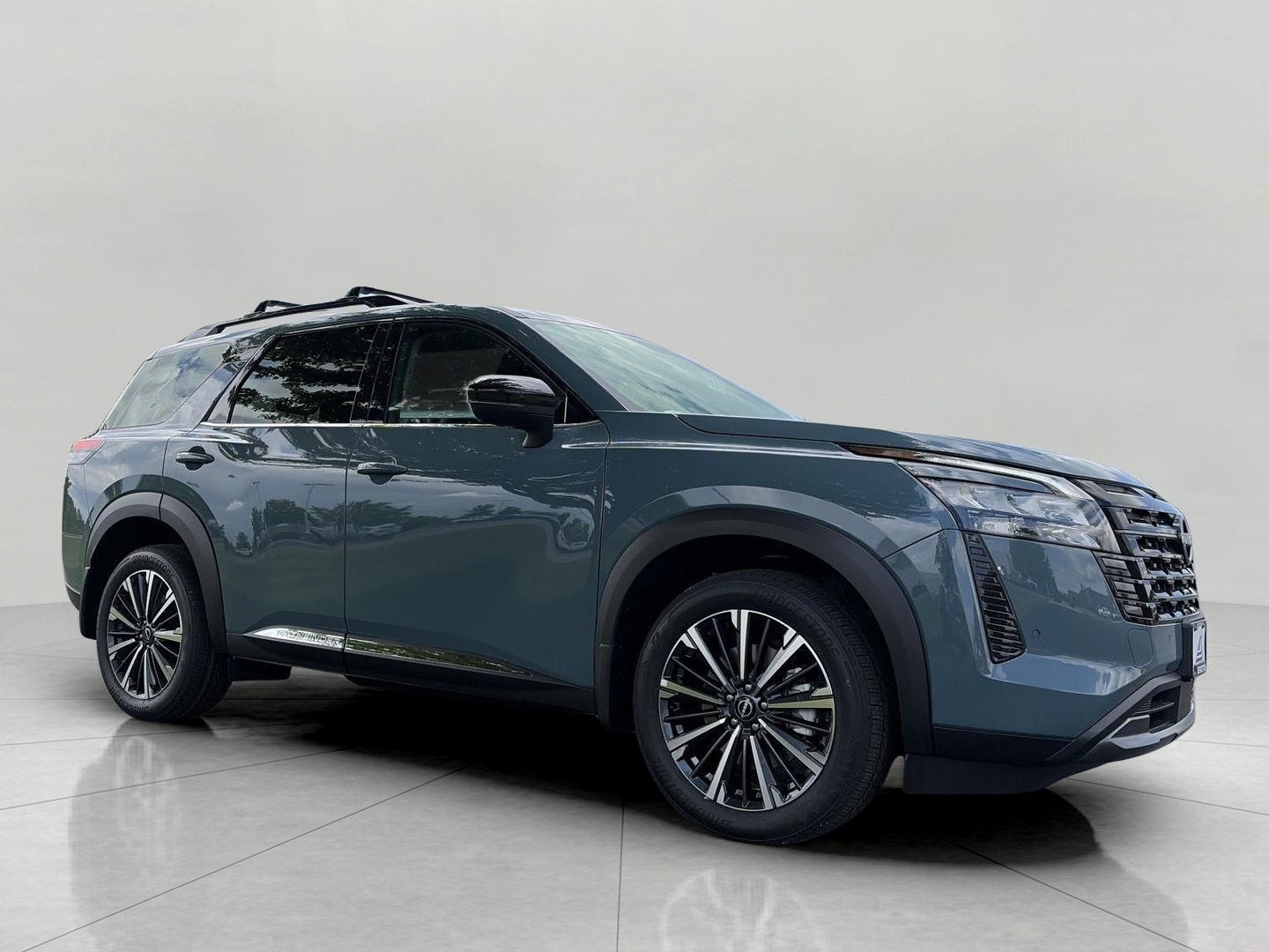 2026 Nissan Pathfinder Platinum 4WD in Baltic Teal Pearl — front three-quarter view